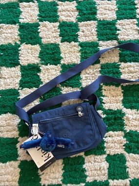Kipling Sabian Mini Blue Crossbody Bag with Monkey Charm